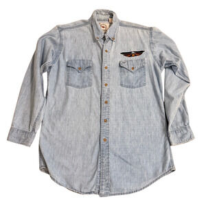 Vintage Midwest Garment Co Denim Shirt L Light Wash Embroidered Western 90s